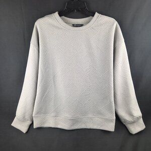 PrettyGarden Gray Quilted Crewneck Sweatshirt Textured Pullover Large Soft Cozy
